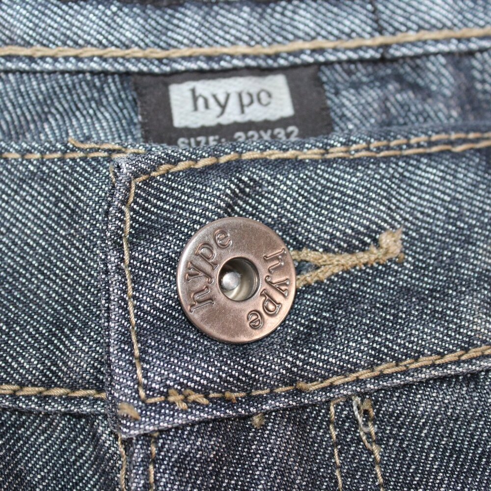 Hype Mens Sz 32 X 32 Medium Wash Denim Blue Jeans Straight Leg Decorated Pockets - Picture 11 of 15